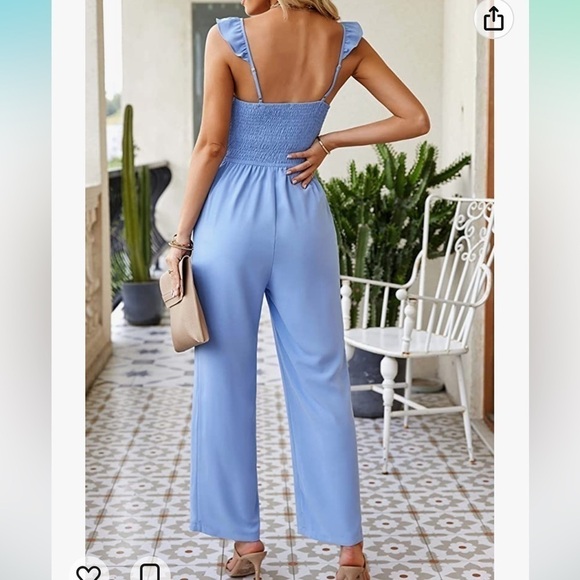 *NEW* XXL Jumpsuits  Boho Spaghetti Straps Ruffle Sleeve Wide Leg w/Pockets - Picture 3 of 4